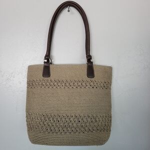 Worthington Beige Brown Woven Purse Shoulder Bag Cottagecore Grandma